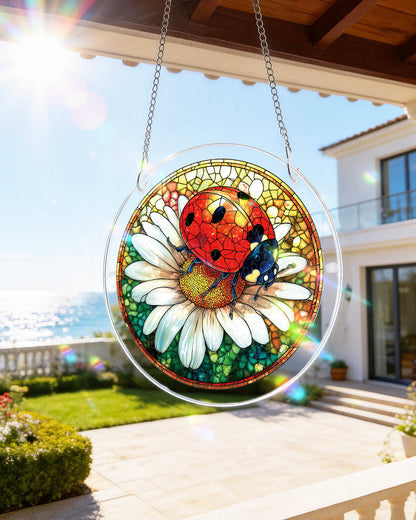 Ladybug on Daisy - Acrylic Window Suncatcher