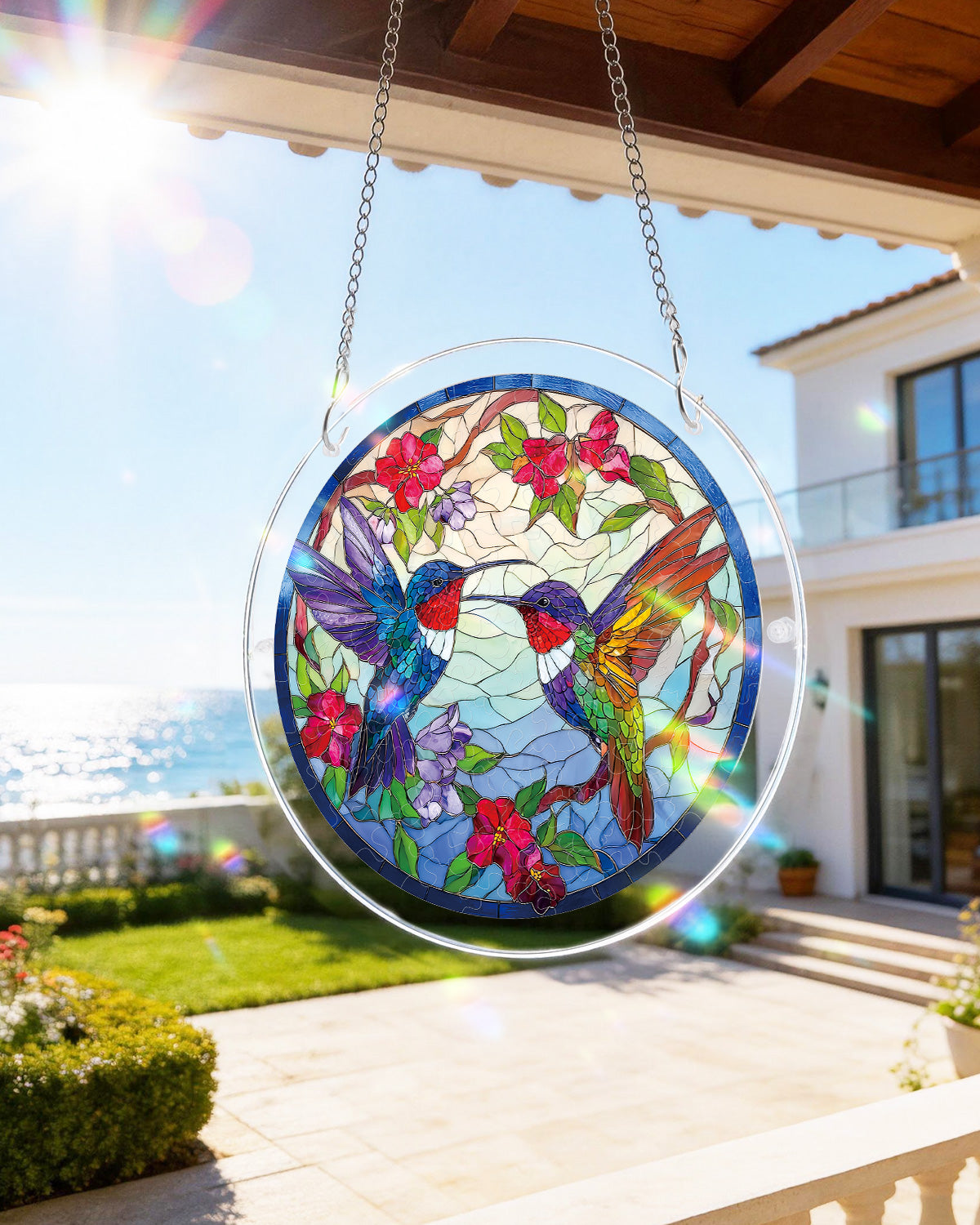 Hummingbird Bloomscape - Acrylic Window Suncatcher