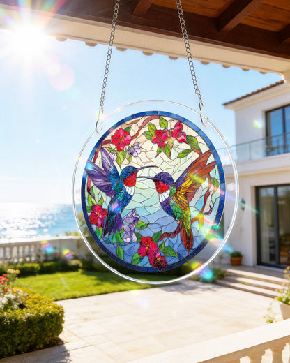 Hummingbird Bloomscape - Acrylic Window Suncatcher