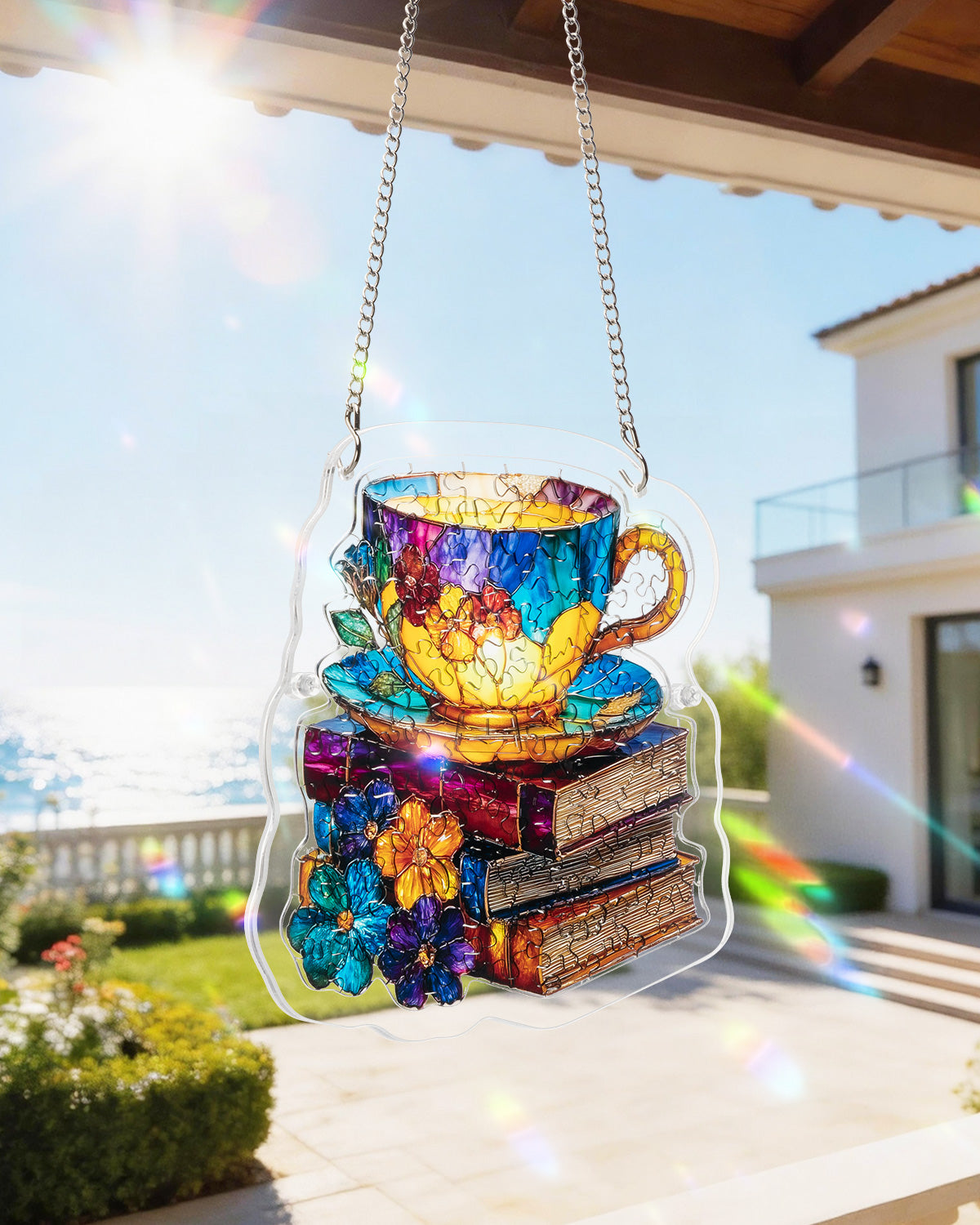 Radiant Bloom Teacup - Acrylic Window Suncatcher