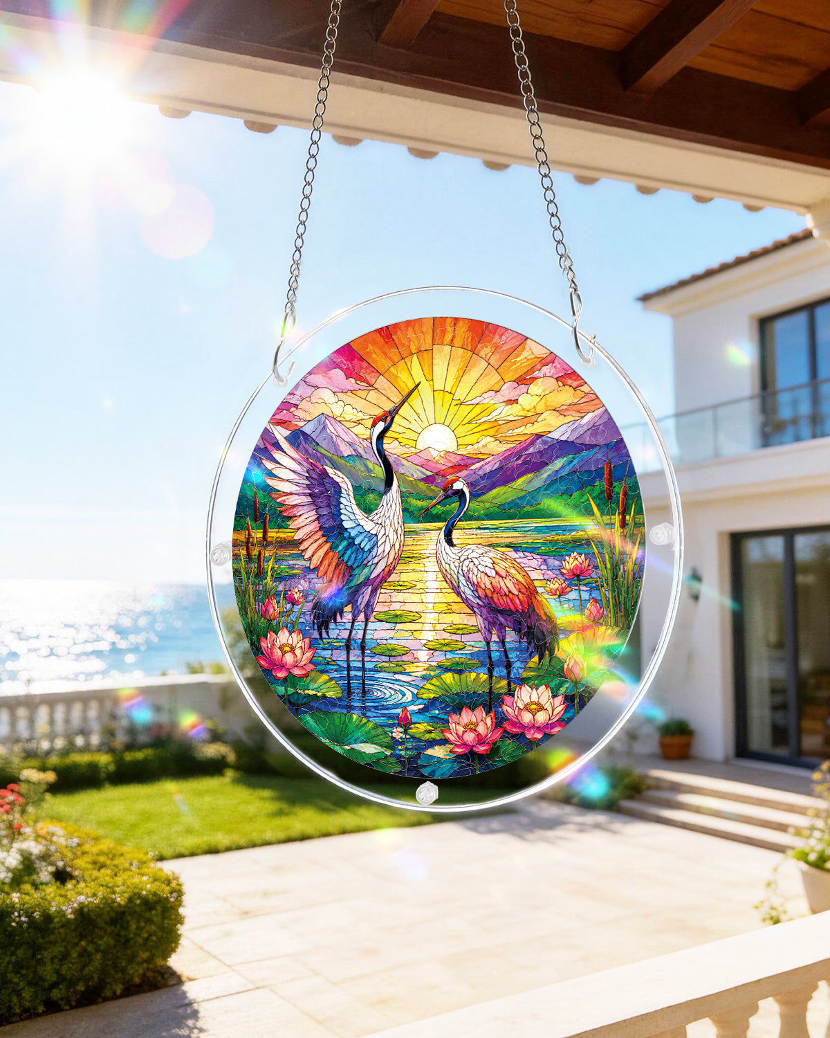 Cranes at Sunrise - Acrylic Window Suncatcher