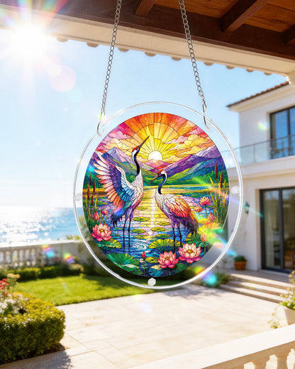 Cranes at Sunrise - Acrylic Window Suncatcher