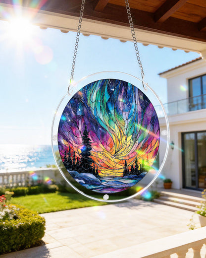 Snowy Aurora Night - Acrylic Window Suncatcher