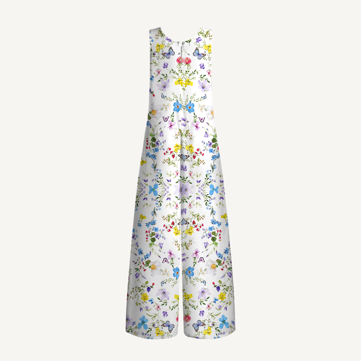 V-Neck Butterfly Trail Boho Jumpsuit with Pockets for Women