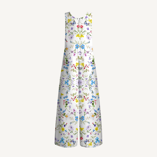 V-Neck Butterfly Trail Boho Jumpsuit with Pockets for Women