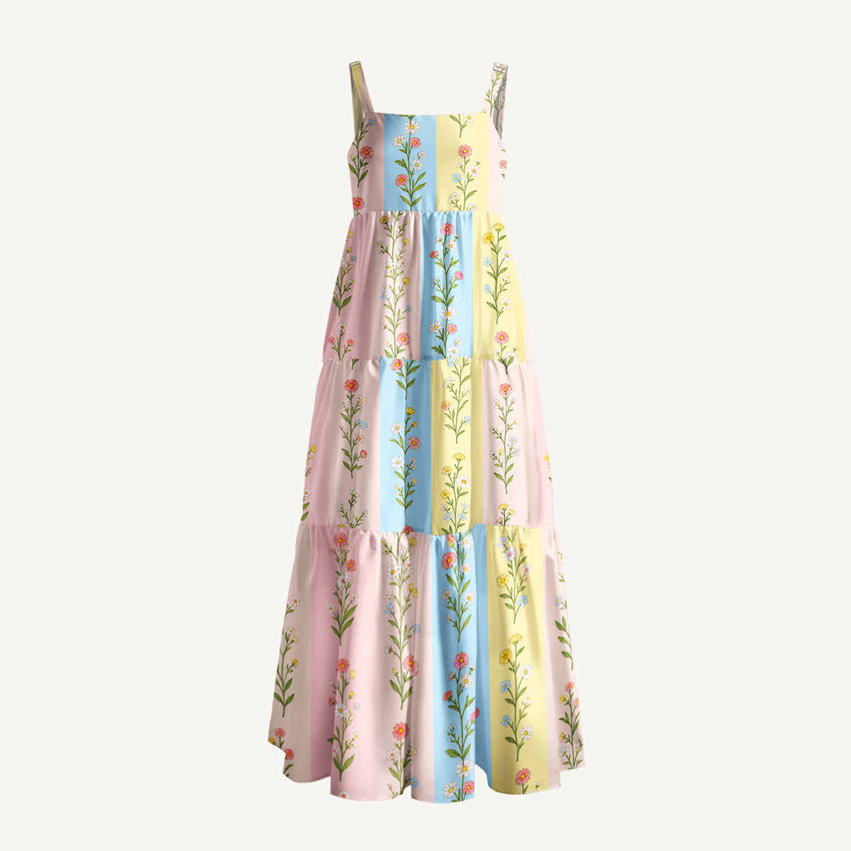 Casual Floral Print Wide Straps Maxi Dress With Pockets