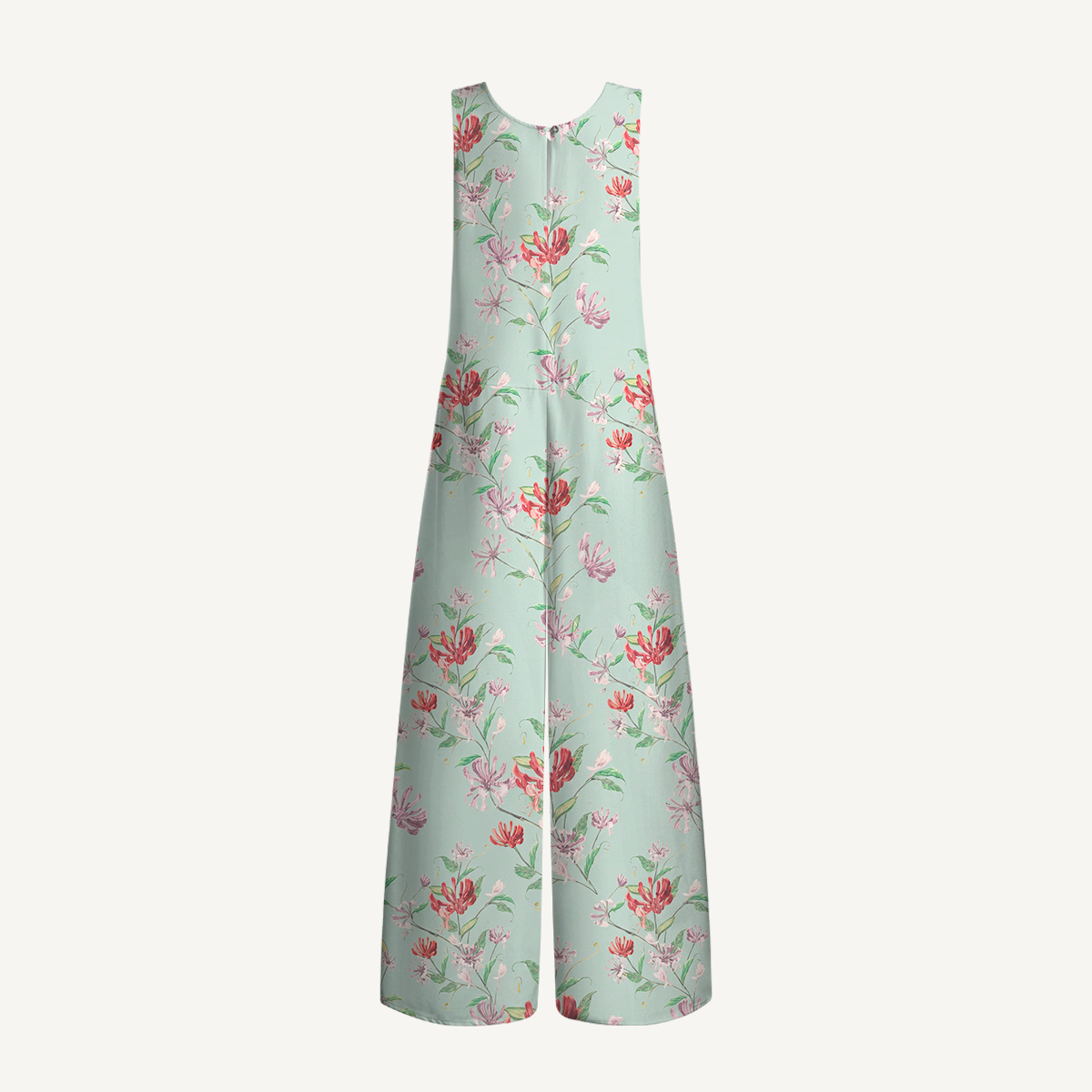 V-Neck Mint Honeysuckle Boho Jumpsuit with Pockets for Women