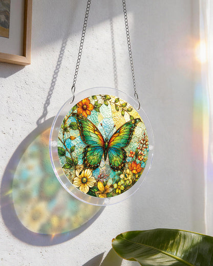 Emerald Butterfly Whisper - Acrylic Window Suncatcher