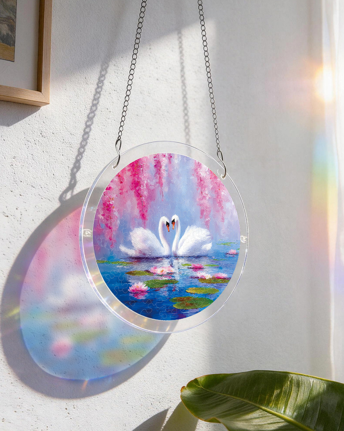 Swans in Blossom Lake - Acrylic Window Suncatcher