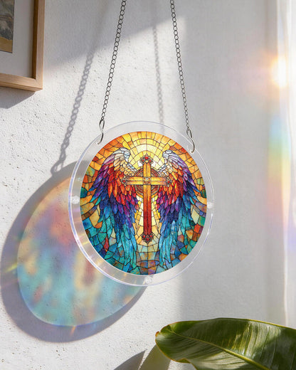 Rainbow Angel Cross - Acrylic Window Suncatcher