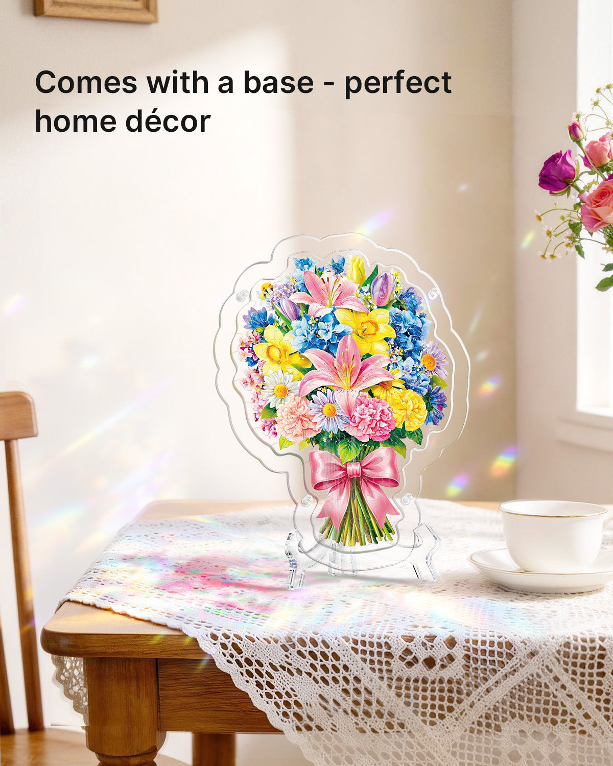 Acrylic Tabletop Pink Lily Daffodil Bouquet - Acrylic Window Suncatcher