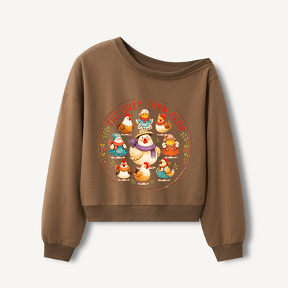 Cozy Farm Club Print Off Shoulder Sweatshirts