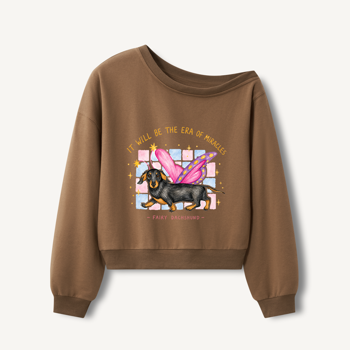 Fairy Dachshund Magic Print Off Shoulder Sweatshirts