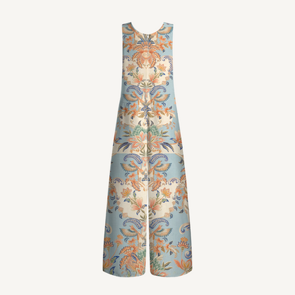 V-Neck Azure Lily Palace Boho Jumpsuit with Pockets for Women