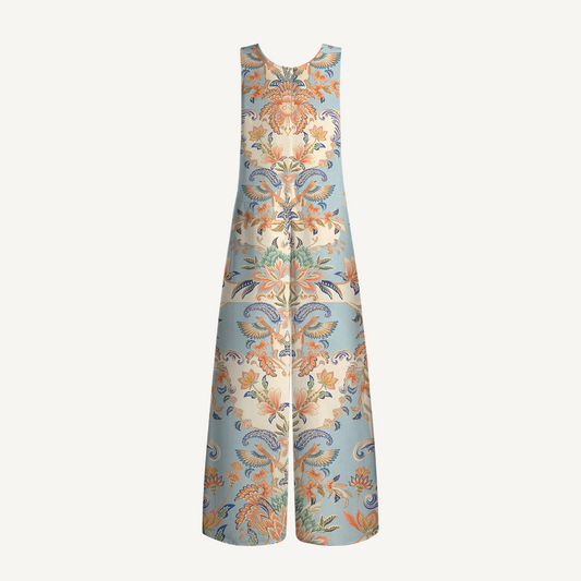 V-Neck Azure Lily Palace Boho Jumpsuit with Pockets for Women