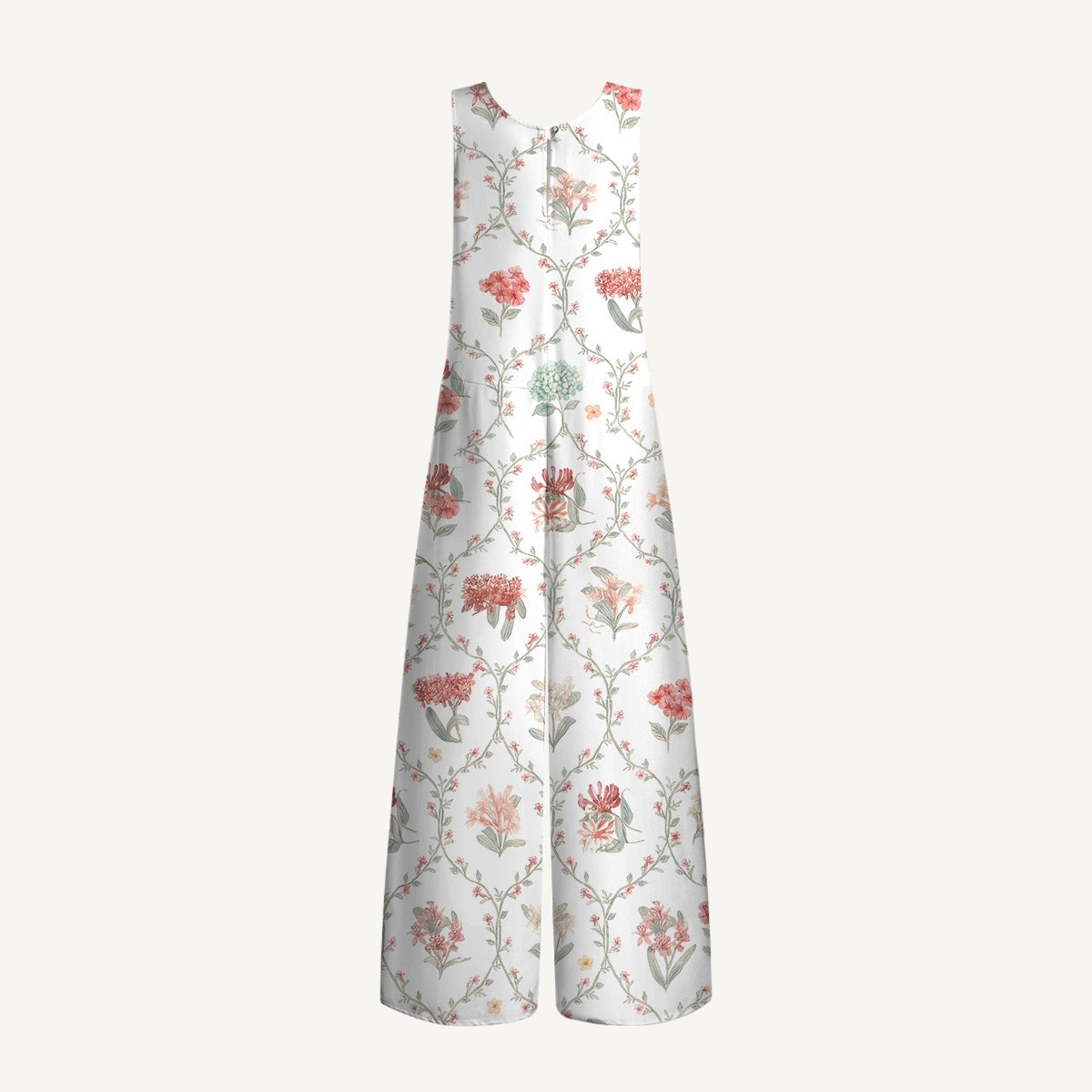 V-Neck Coral Vine Boho Jumpsuit with Pockets for Women