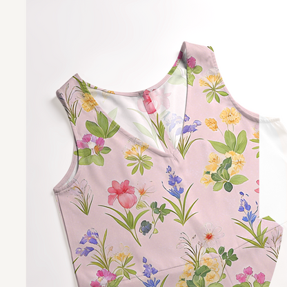 V-Neck Delicate Blossom Boho Jumpsuit with Pockets for Women