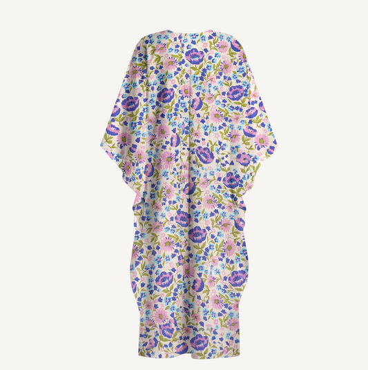 V‑Neck Lavender Bloom Kimono Sleeve Kaftan Dress