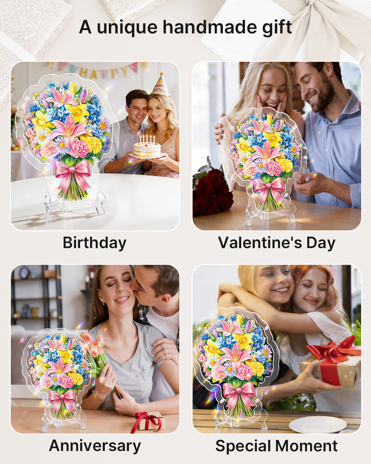 Acrylic Tabletop Pink Lily Daffodil Bouquet - Acrylic Window Suncatcher