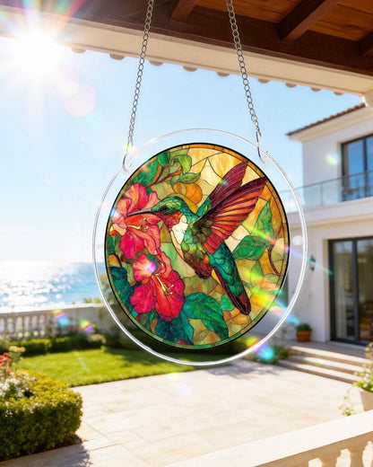 Emerald Flame Hummingbird - Acrylic Window Suncatcher