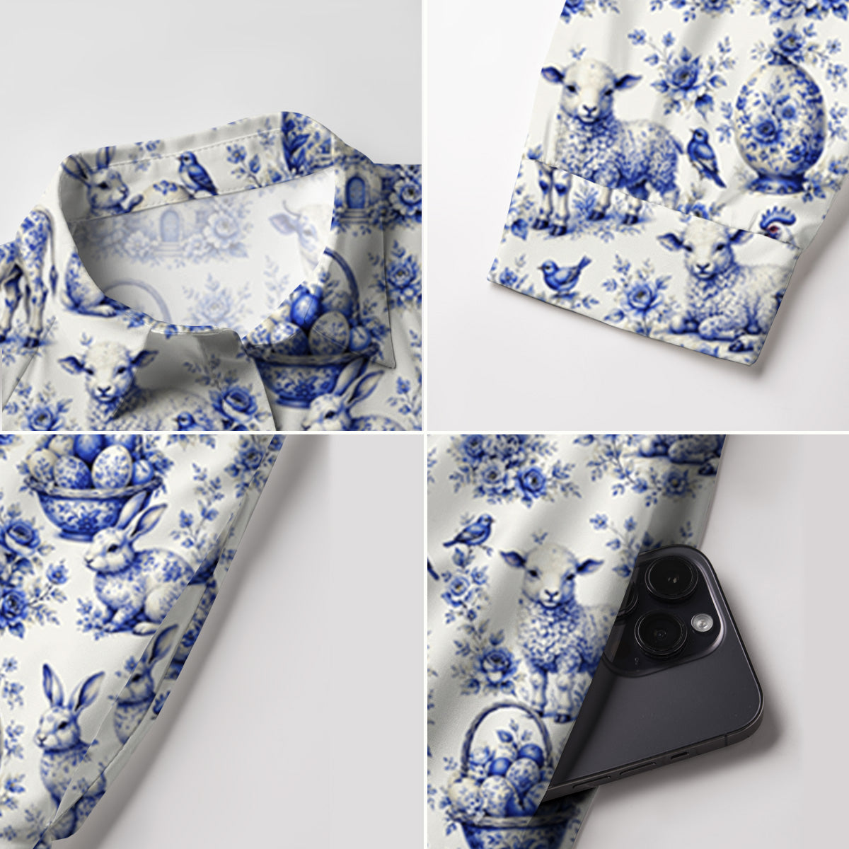 V Neck Collared  Delft Farm Print Mini Dress For Women With Pockets