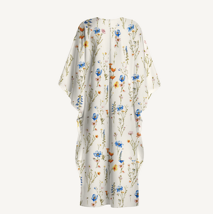 V‑Neck Wild Bloom Kimono Sleeve Kaftan Dress