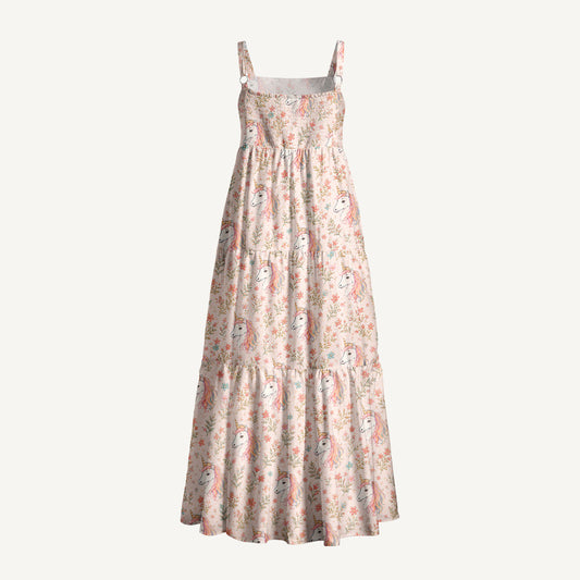 Rainbow Unicorn Blossom Print Wide Straps Maxi Dress With Pockets
