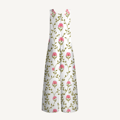 V-Neck Clover Vine Whisper Boho Jumpsuit with Pockets for Women