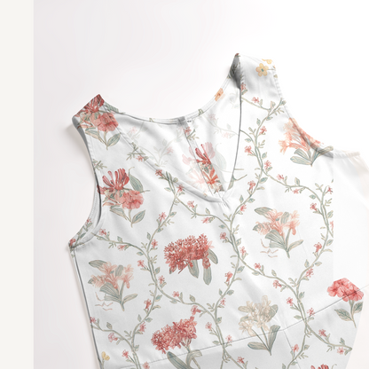V-Neck Coral Vine Boho Jumpsuit with Pockets for Women