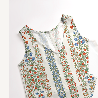 V-Neck Strawberry Vine Tales Boho Jumpsuit with Pockets for Women