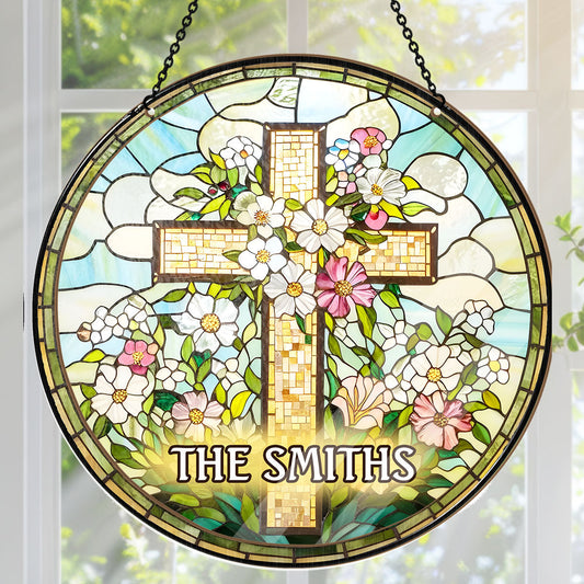 Christian Cross Wildflower - Personalized Window Hanging Suncatcher
