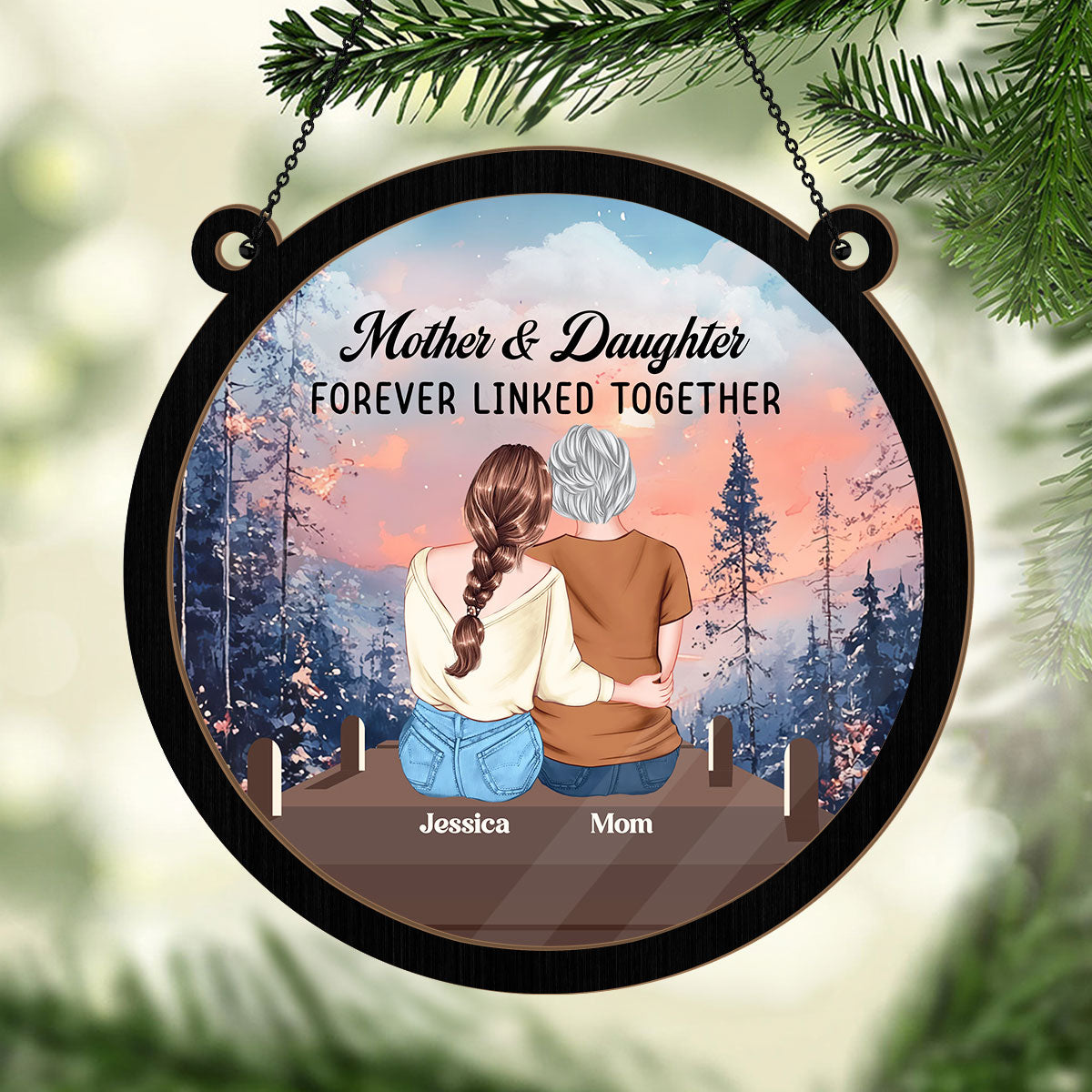 Mother & Daughter Forever Linked Together - Personalized Window Hanging Suncatcher