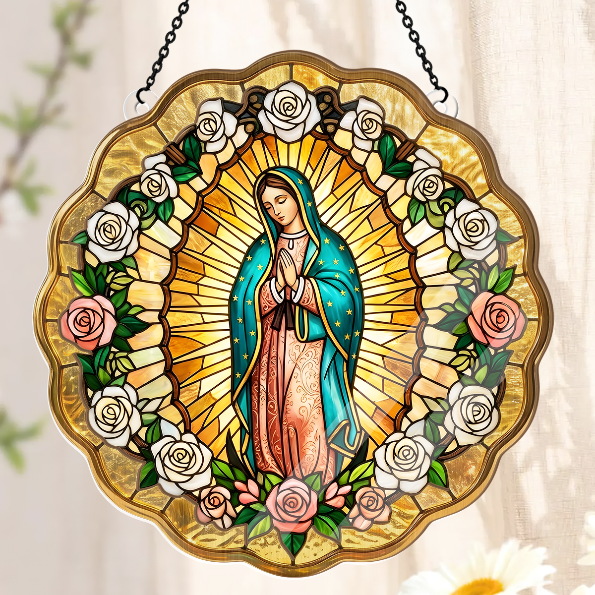 Virgin Mary Golden Halo - Window Hanging Suncatcher