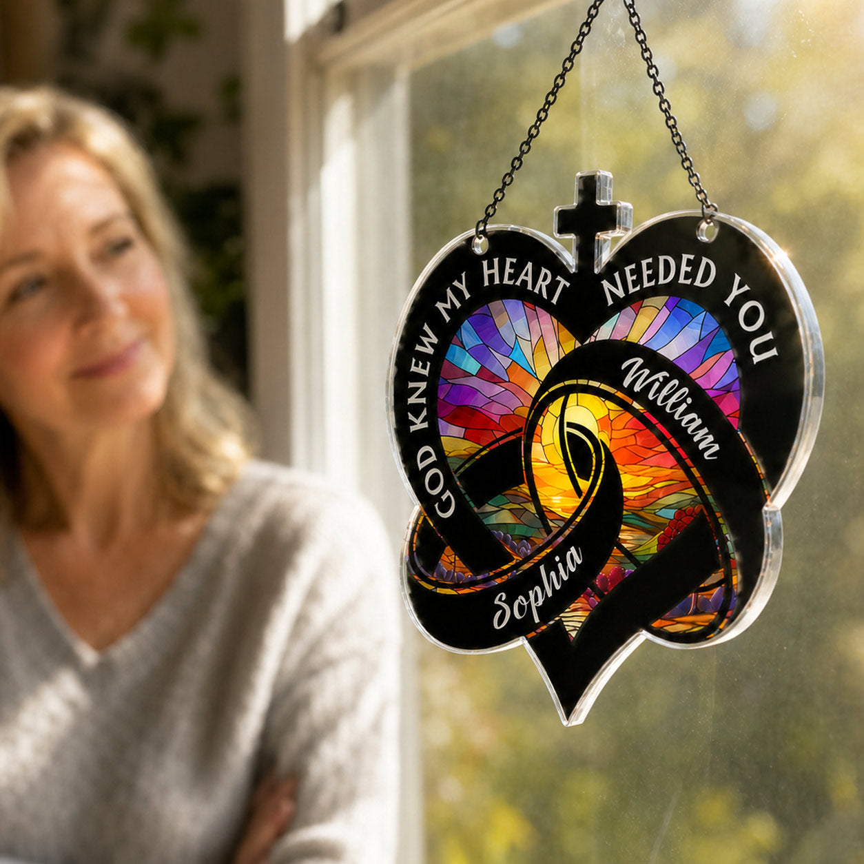 God Knew My Heart Needed You - Personalized Window Hanging Suncatcher