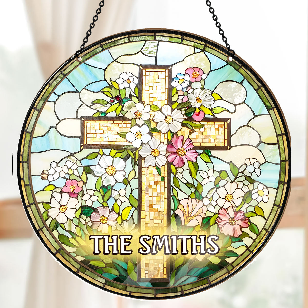 Christian Cross Wildflower - Personalized Window Hanging Suncatcher
