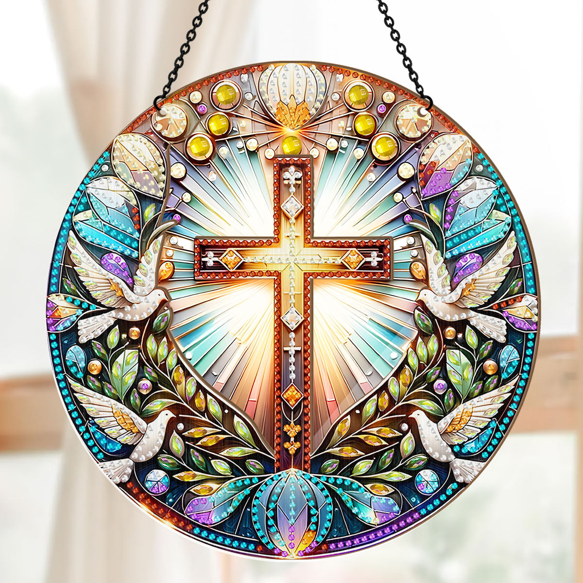 Radiant Cross & Doves - Window Hanging Suncatcher