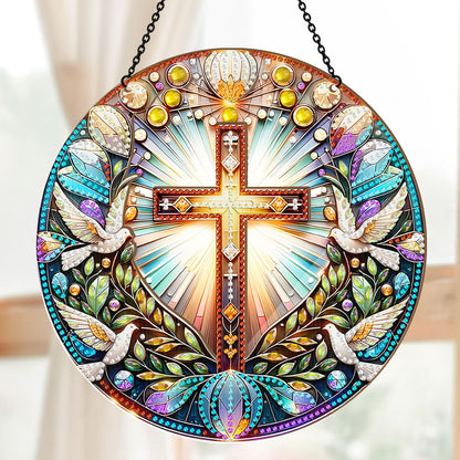 Radiant Cross & Doves - Window Hanging Suncatcher