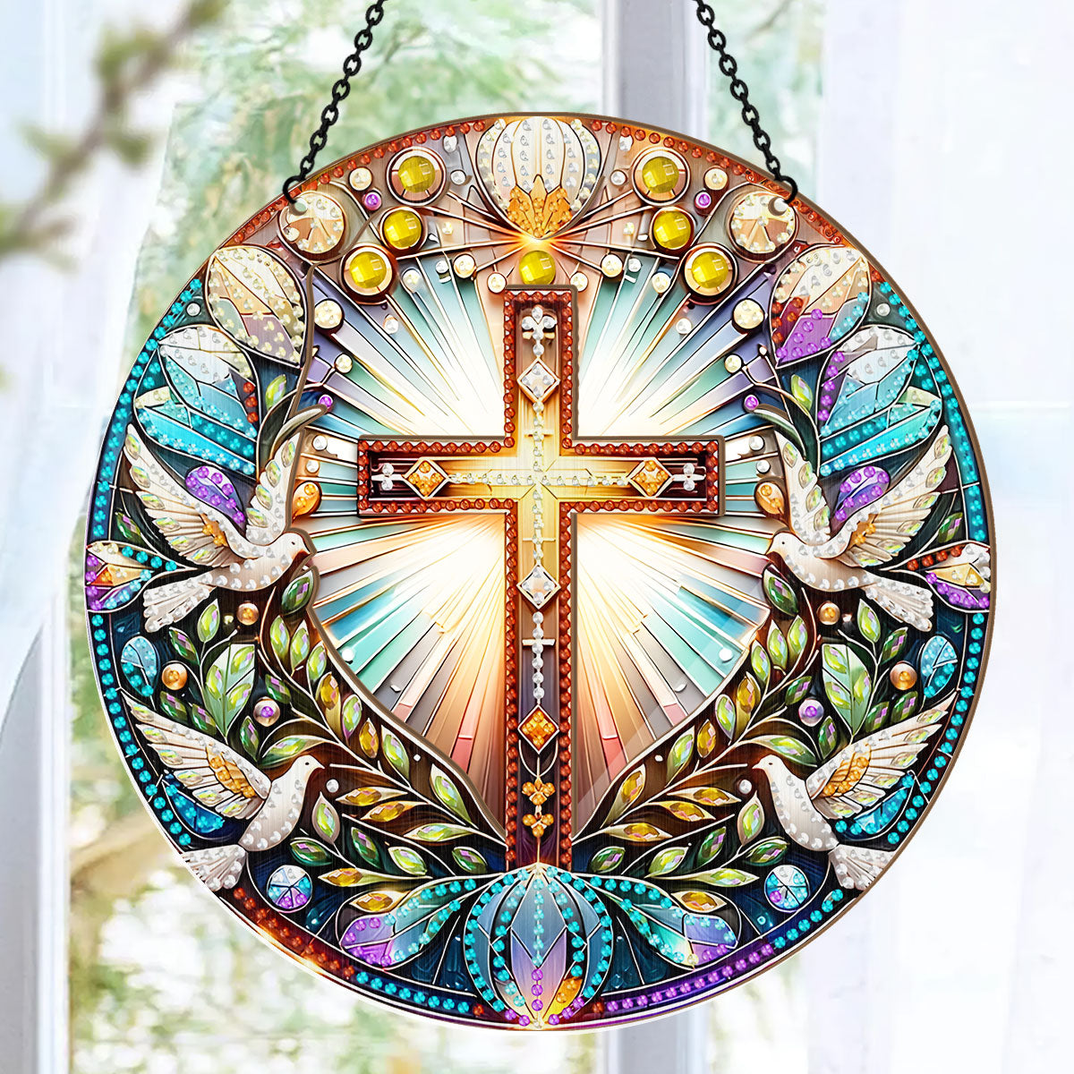 Radiant Cross & Doves - Window Hanging Suncatcher
