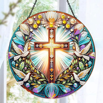 Radiant Cross & Doves - Window Hanging Suncatcher